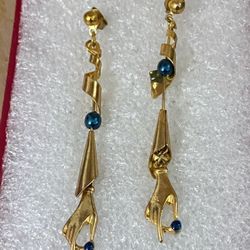 Aretes Laminados Perla Azul Joyería Antigua 
