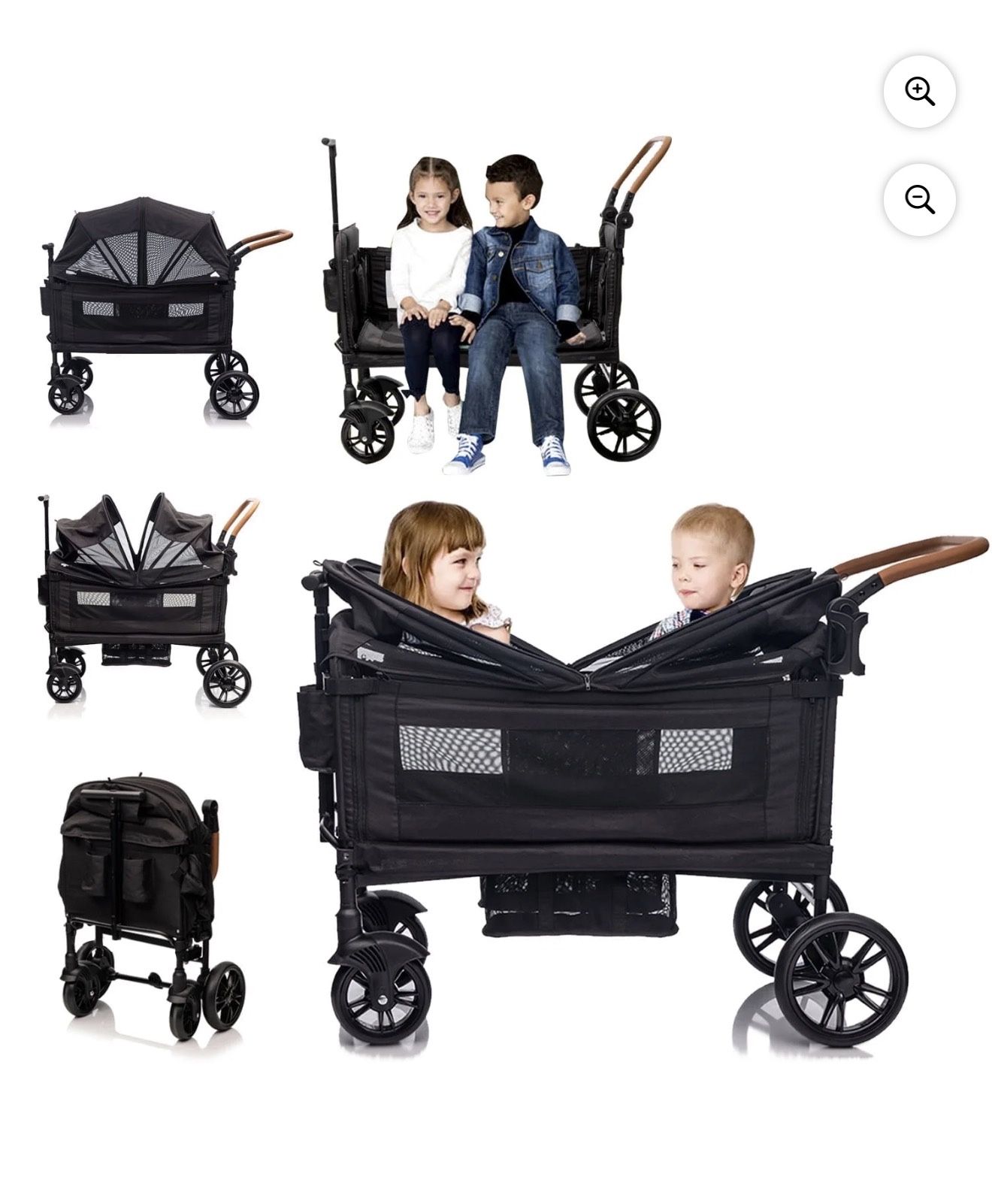 Wagon Stroller for 2 Kids & Cargo-Travel Stroller Push- Pull Double Wagon Lightweight Folding Stroller for Newborn&Toddler with 5-Point Harness, Adjus