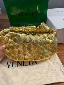 Bottega Veneta Mini Jodie in Metallic Gold Intrecciato Leather