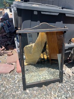 Vintage Black Wood Framed Wall Mirror