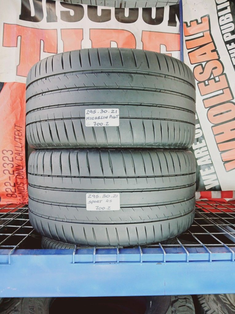 ✅️ 2 USED TIRES 295/30ZR21 MICHELIN PILOT SPORT 4S 295/30R21 TESLA BMW PORSCHE LUCID ACOUSTIC TUNED NOISE CANCELING TECHNOLOGY 295 30 21