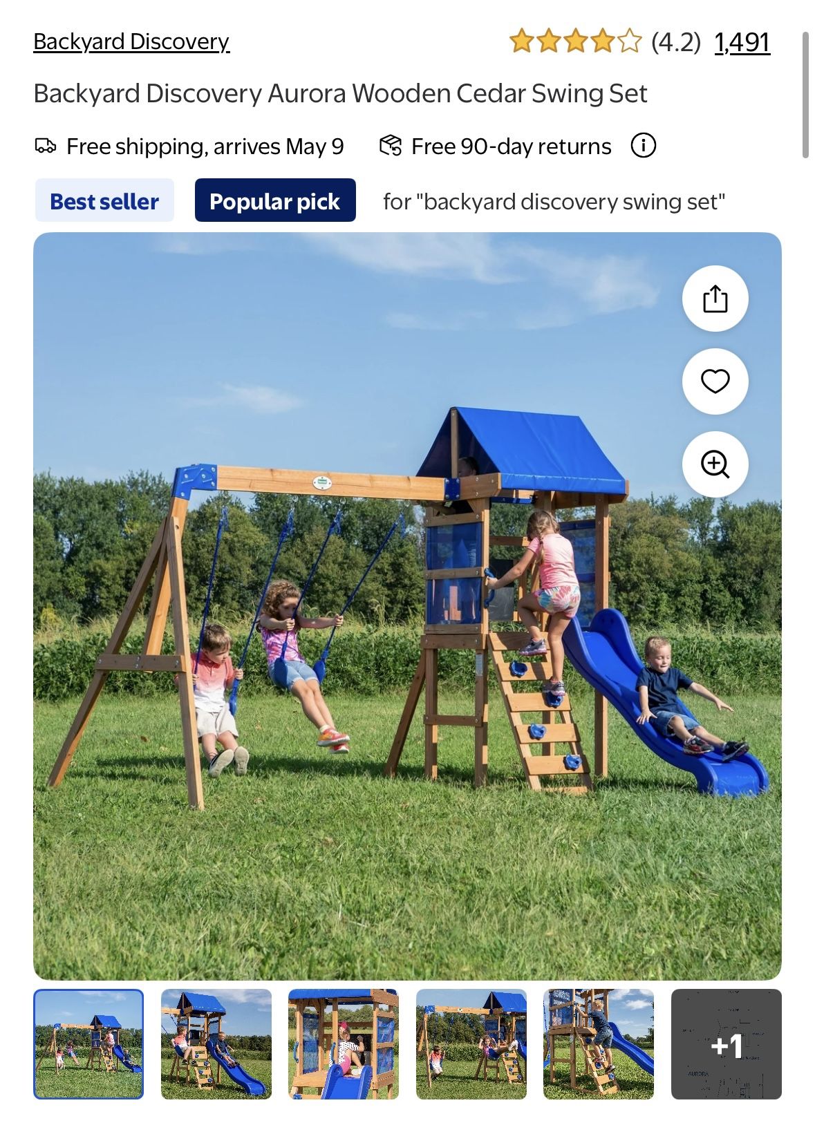 Backyard Discovery Aurora Wooden Cedar Swing Set