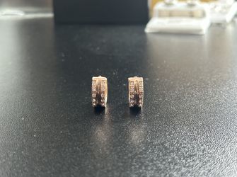 Rose Gold Over 925 Sterling Silver Hoop Huggies, AAACZ Stones