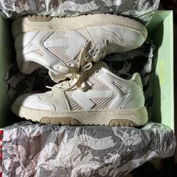 Off-White Out of Office leather sneakers in a white and beige colorway