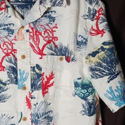 Mens  Large Hawaiian Shirt  Multicolor Ocean Fish Print Short Sleeve Button Down
