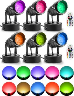 6 RGB Spotlights Indoor LED Up Lights with Remote, 120V 10W Halloween Christmas Uplighting Indoor Spot Light, 4.92FT Code Plug in Accent Flood Light C