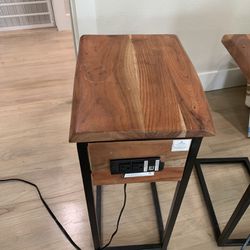 2 Small End Tables  Wood And Black iron With Outlets 