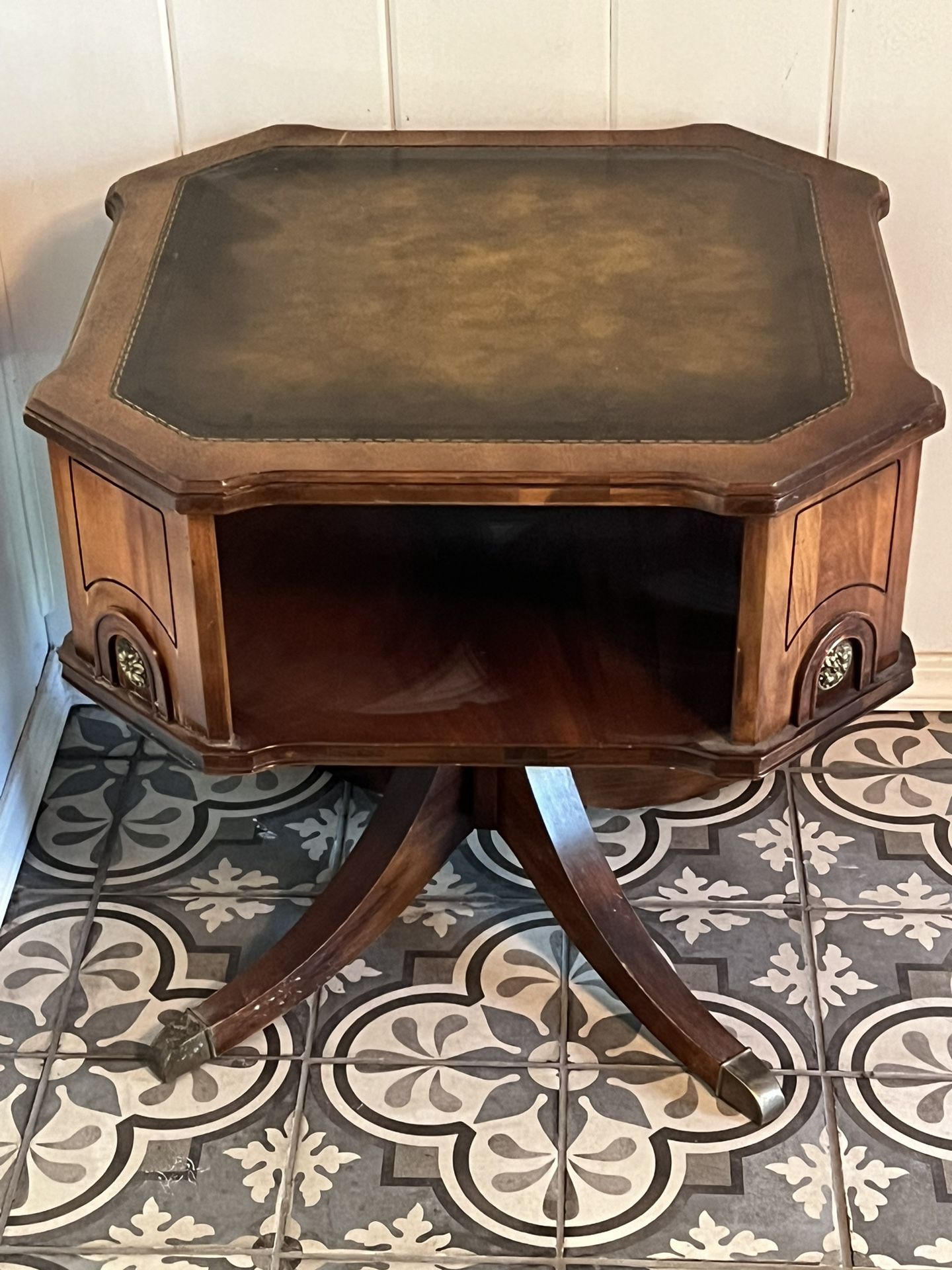 Mid Century Leather Top Barrister Side Table 