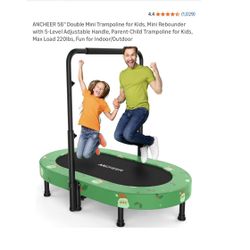 56" Double Mini Trampoline-Mini Rebounder w/5-Level Adjustable Handle, Parent-Child Trampoline, Max Load 220lbs, Indoor/Outdoor