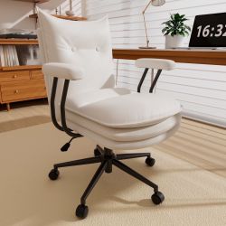 HomeZeer PU Leather Office Chair with Wheels, Mid Back 300lbs Desk Chair, Thickened & Widened Padded Seat, Computer Task Chair with Adjustable Height 