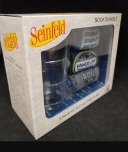 Seinfeld Sock Bundle Gift Set with 3 Pair of Crew Socks And a Pint Glass New