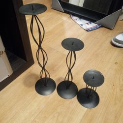 Set Of 3 Spiral Black Pillar Candle Stick Metal
