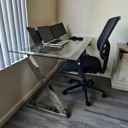 Pottery Barn Ava Collection Glass And Polished Nickle Desk