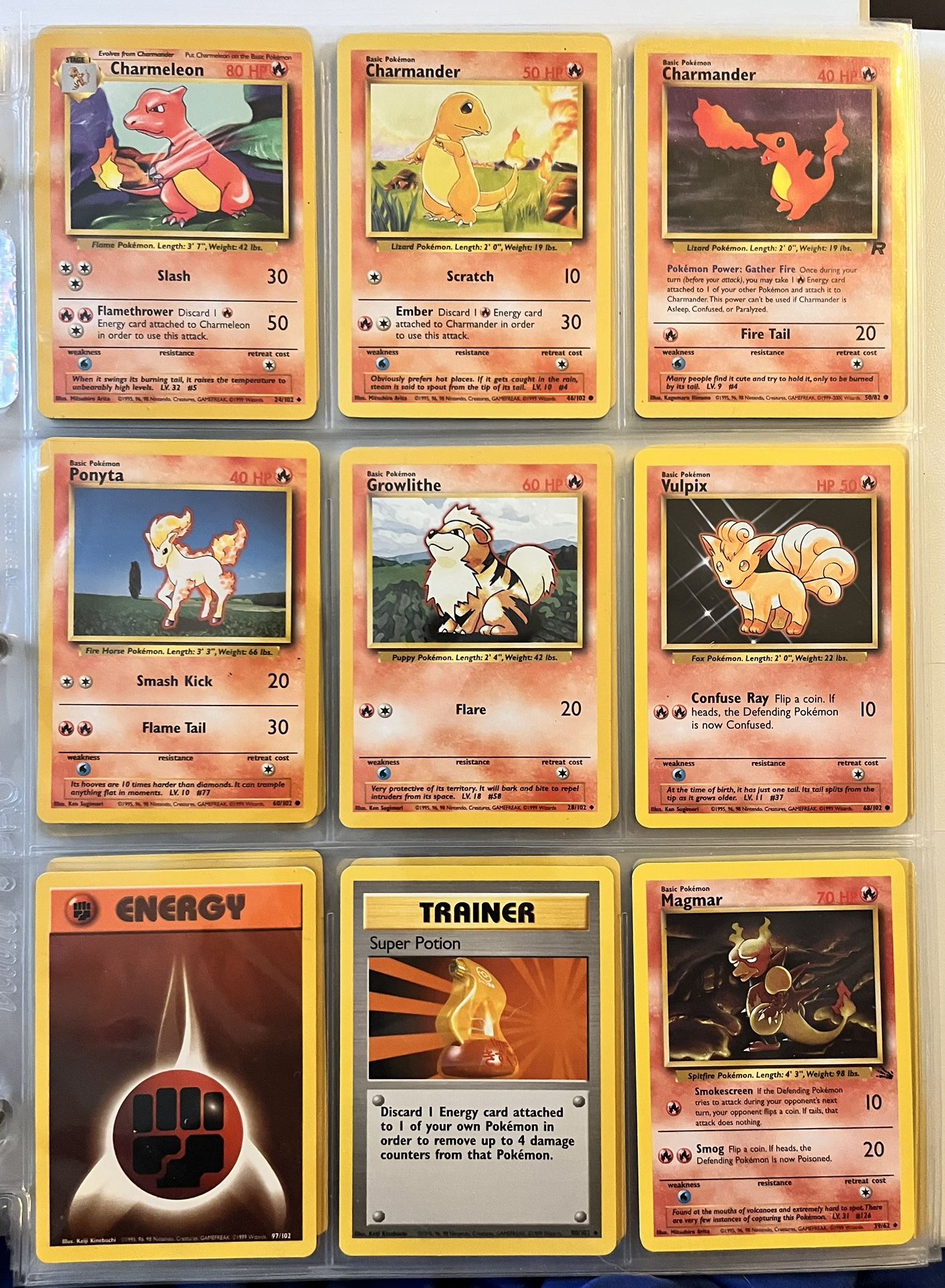 1999 Vintage Binder Collection of 99 Pokemon Cards (10 pages) Near Mint Condition