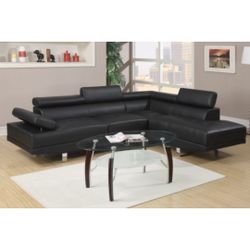 Black Faux Leather Sectional Sofa 