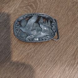 C&J Eagle & Deer Pewter Metal Belt Buckle Antique Rare Vintage 1990