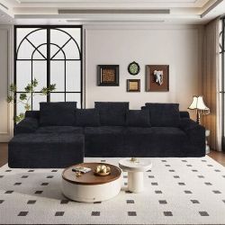111.2" Modern L-Shaped Sectional Sofa – Modular Velvet Couch with Adjustable Configurations, Soft Melange chenille Fabric in Black, Stylish & Comforta