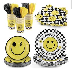 One Happy Dude Birthday Party Decorations First Birthday Smile Face Party 