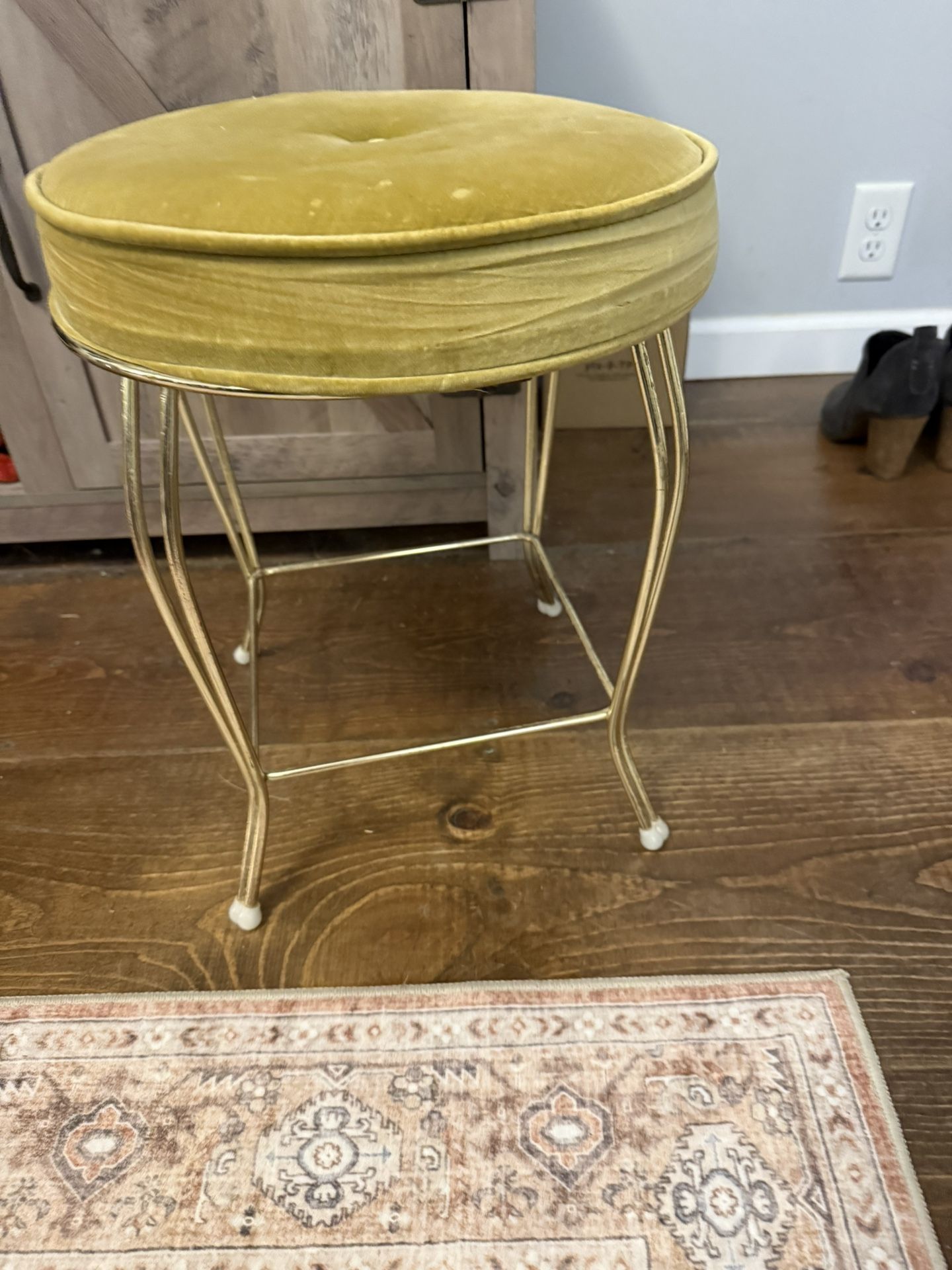 Yellow Velvet Vanity Stool