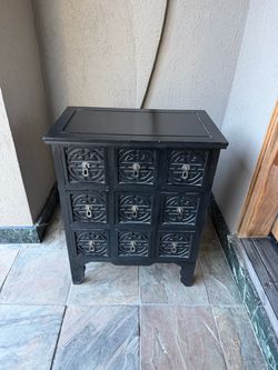 Black Asian-Style 9-Drawer Accent Cabinet