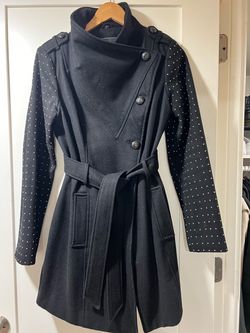 GUESS Black Wool-Blend Belted Coat
