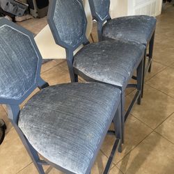 Elegant Blue Upholstered Bar Stools – Set of 3