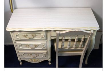 Vintage French provincial white desk and chair
