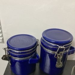 Vintage Blue Glass Jars Pair