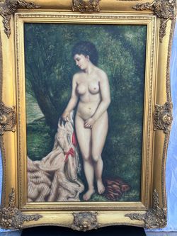 Bather with a Griffon Dog - carvas oil paint