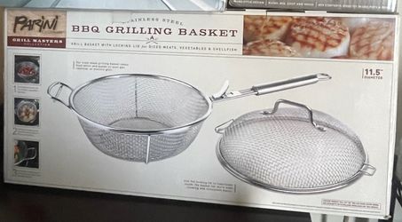 Parini Stainless Steel BBQ Grilling Basket With Locking Lid, 11.5" Diameter