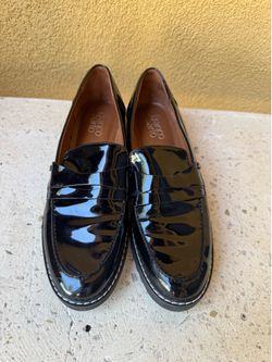 Franco Sarto Cassandra Black Patent Leather Platform Penny Loafers size 8M