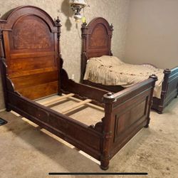 Antique Victorian Twin Walnut Beds