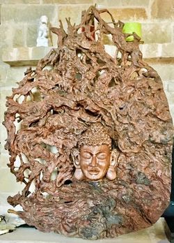 Large 65" Hand-Carved Teak Root Buddha Wall Sculpture
