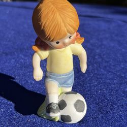 Enesco Country Cousins Porcelain Figurine - Sarah (with Soccer Ball, 1982, #E-3540/B) NIB