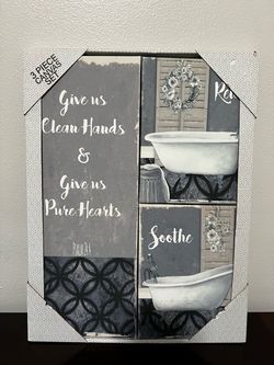 3 Piece Canvas Wall Art Set - Psalm 24:4 Bathroom Decor