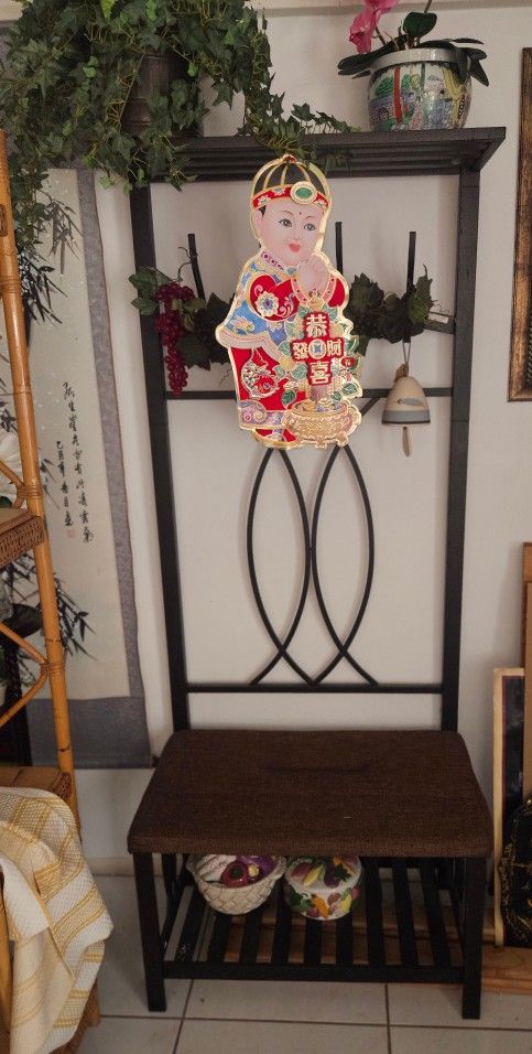 4-Hook Hall Tree Coat Rack with Storage Bench. H71" x W29" x D16"