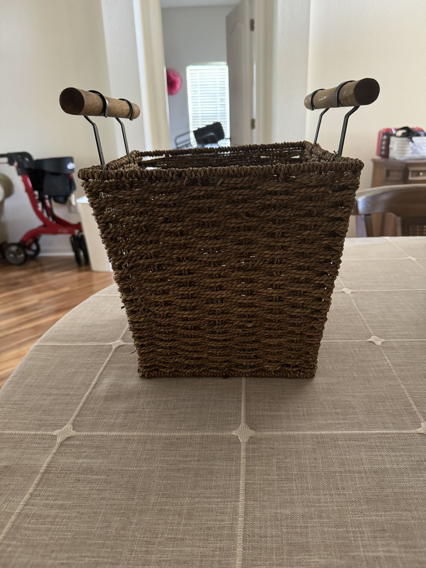 Woven Basket With Wooden Handles