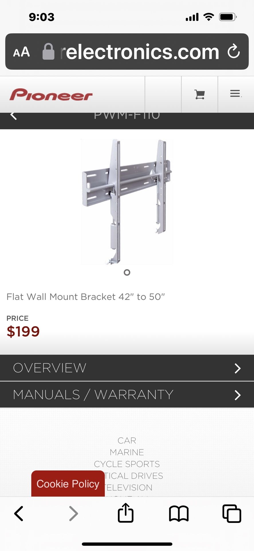 Pioneer Wall Mounting Bracket PWM-F110