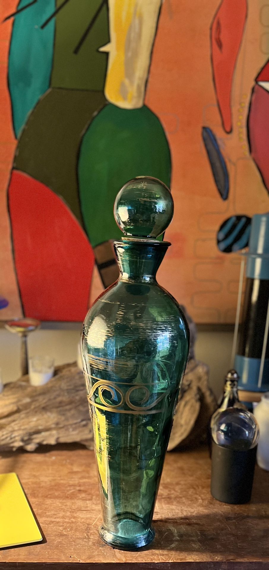MCM Decanter Glass Bottle Hand Painted