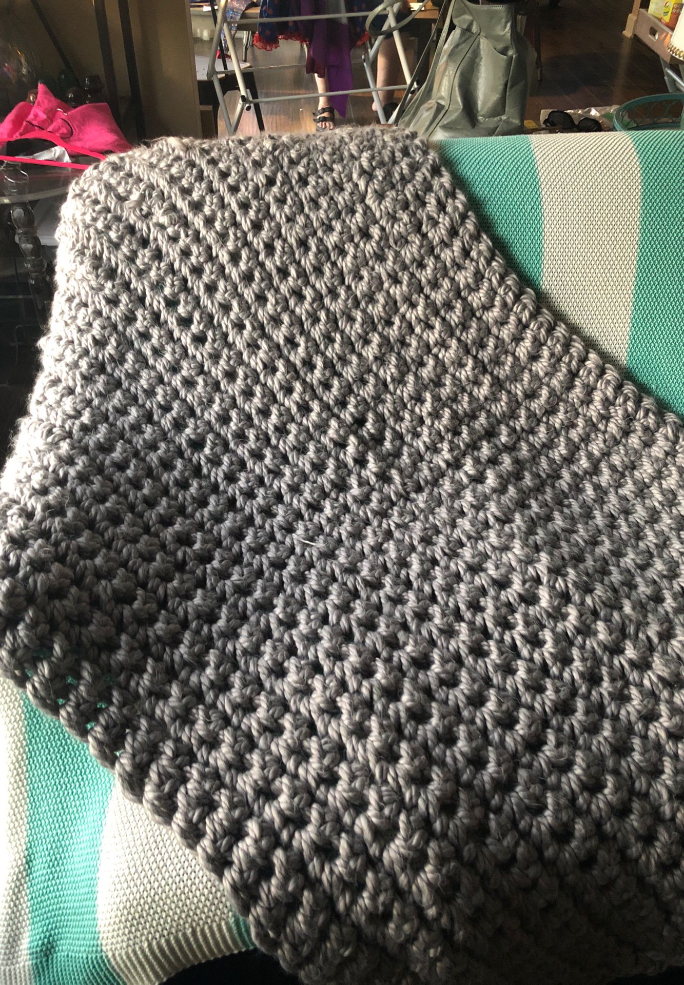 Hand knit chunky blanket throw
