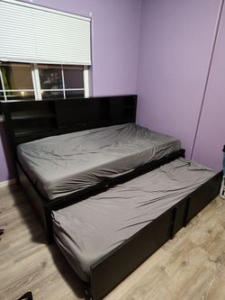 Twin Captain's Bed with Trundle and Bookcase Headboard