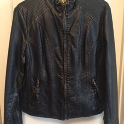 DISTRESSED LEATHER LOOK BOMBER JACKET