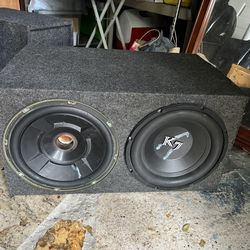 Two 12” subs and box with amp