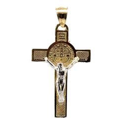 Men’s 10k Two Toned White Yellow Gold Saint St. Benedict San Benito Cross Pendant For Necklace GP3118025