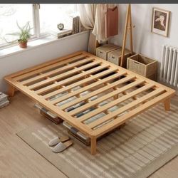 NELYE King Platform Bed Base - 14 Inch Solid Wood Mattress Foundation with Support Slats and Legs, King-Size Rubberwood Simple Bed Frame