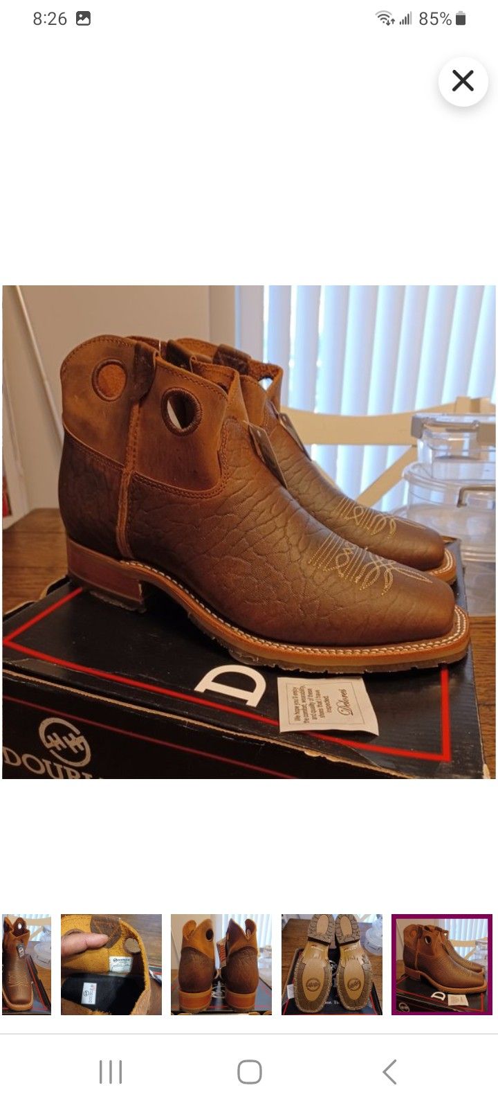 Double H Shortie Western Boots Men's Size 12D (Non Steel Toe)