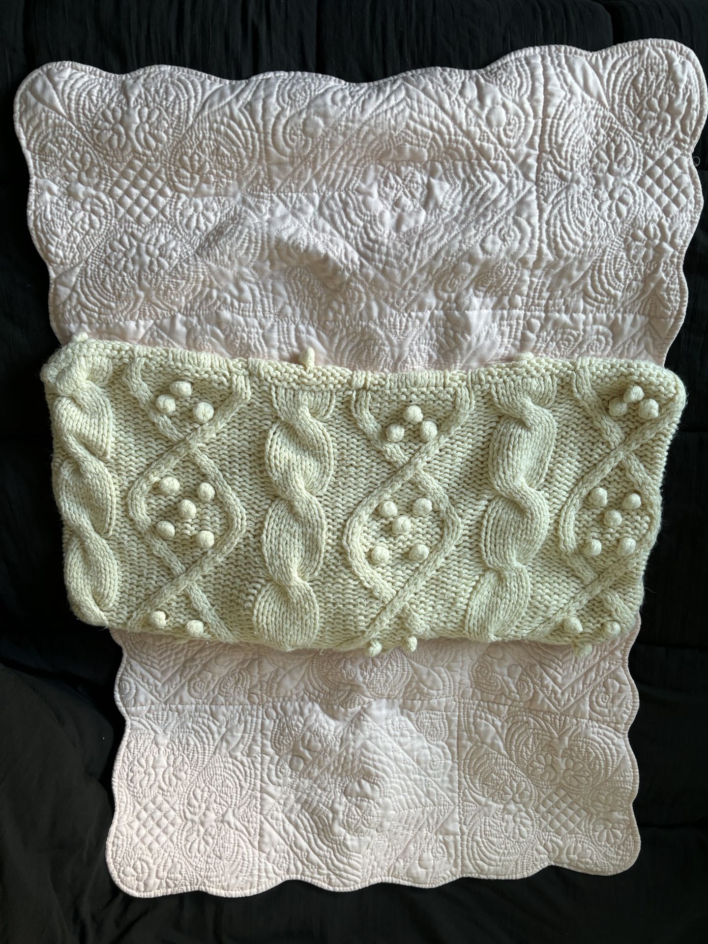 Pink Quilted And Boho Knitted Pillow Shams