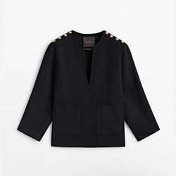 75% wool cashmere massimo dutti short wool blend coat with gold-toned buttons