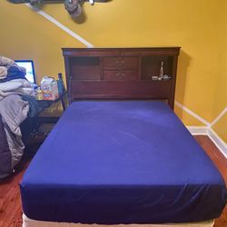 Full Bed, Memory Foam Mattress, Solid Wood Headboard with Storage, Box Spring, Steel Bed Frame, Bed Sheets