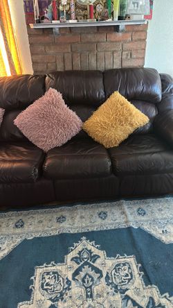 Leather sofa with sleeping bed and 3 recliners chair